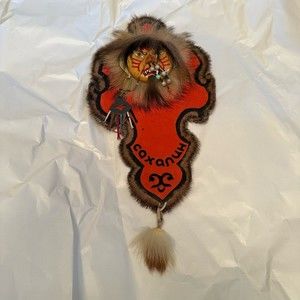 Spirit Mask Wolf Hunter Wall Handing Fur Wood Carving War Paint 17" Native Ameri